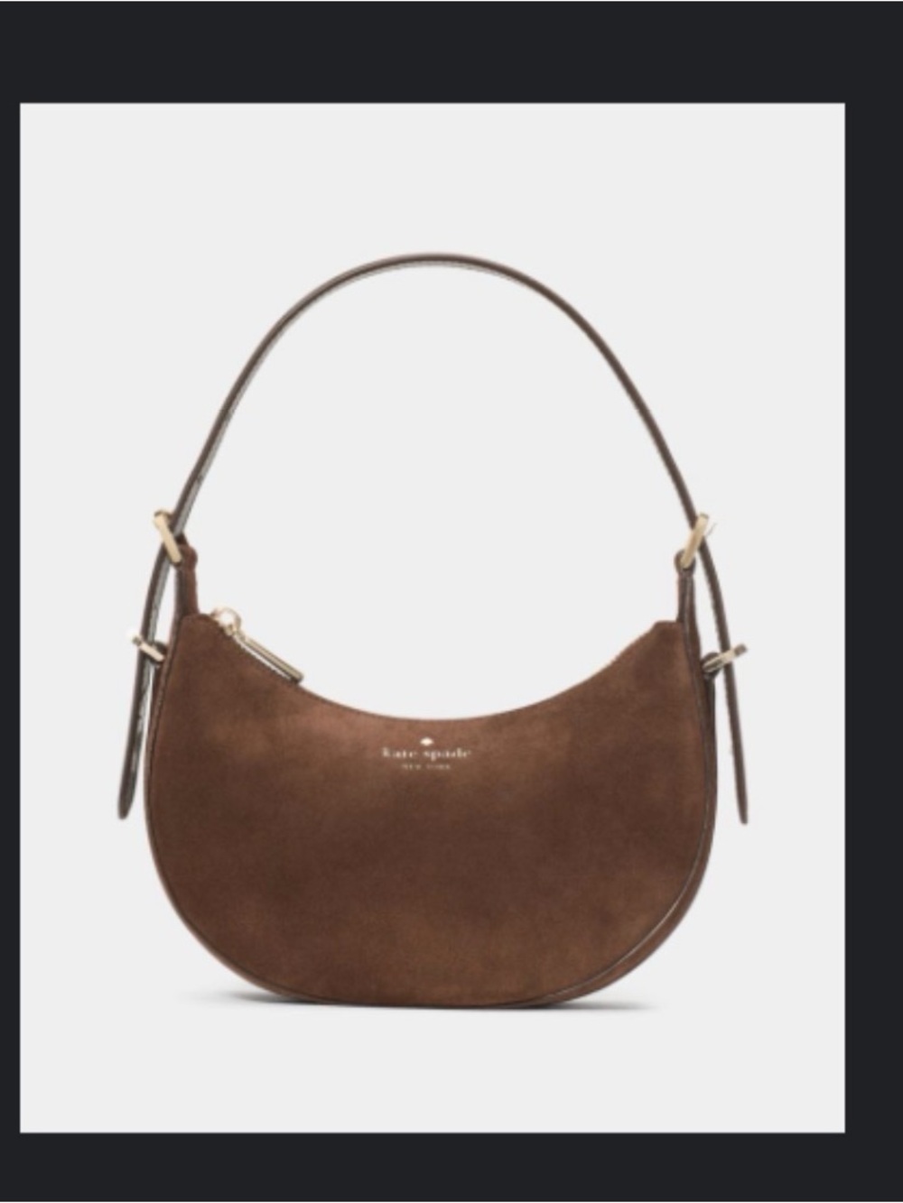 kate spade Brown Suede Crescent Shoulder Bag with Gold Hardware